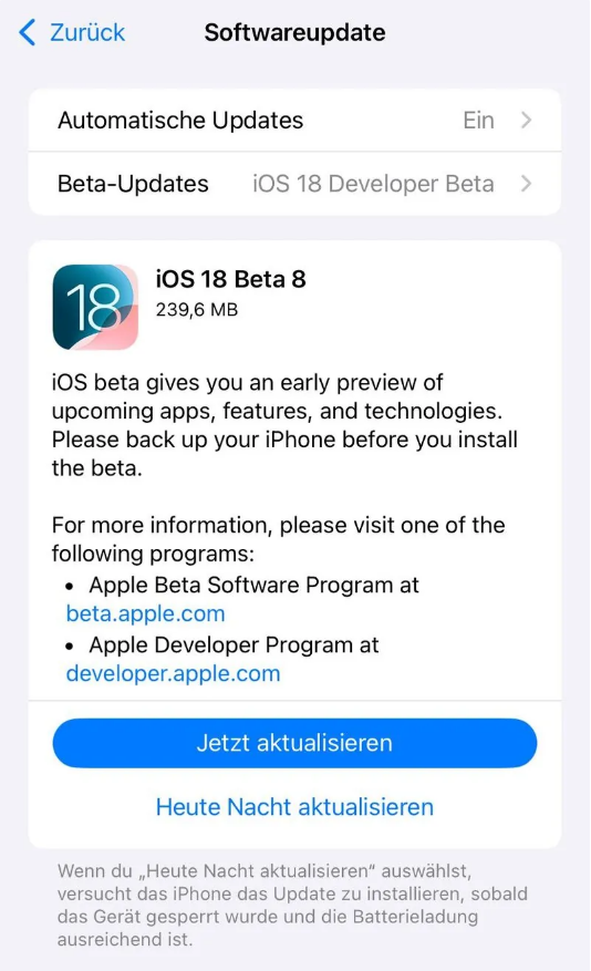 穆棱苹果手机维修分享苹果 iOS / iPadOS 18 开发者预览版 Beta 8 发布 